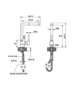 Kích thước Vòi Rửa Chén Hafele HT19-GH1F270 570.51.380