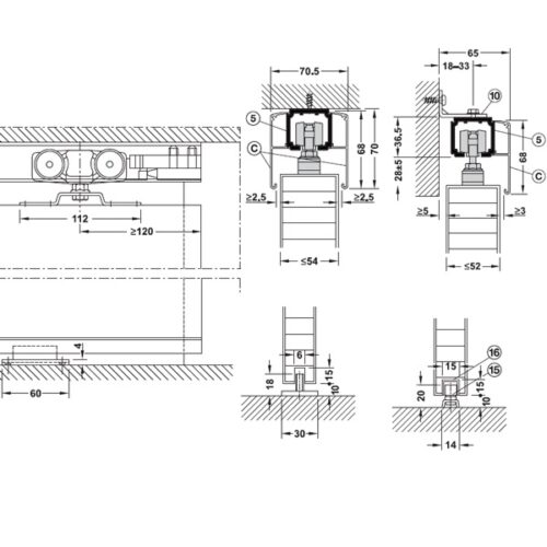 Kích thước của Phụ kiện cửa trượt Slido Classic 160-P Hafele 940.82.256