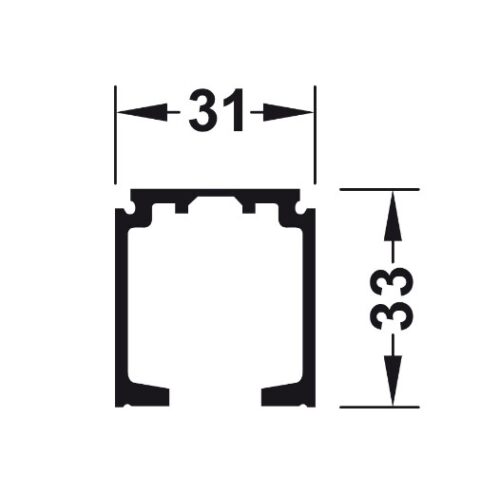 Kích thước của Ray trượt đơn 31 x 33mm Hafele 940.43.922