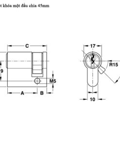 Kích thước của Ruột khóa 1 đầu chìa 45mm Hafele 916.63.363