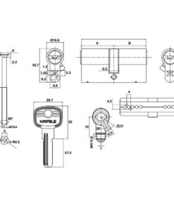 Kích thước của Ruột khóa 2 đầu chìa 71mm Hafele 489.56.001
