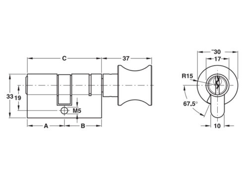 Ruột khóa 1 đầu chìa, 1 đầu vặn Hafele 916.01.007, 63mm Đồng thau