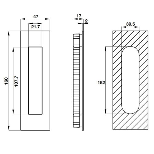 Kích thước của Tay nắm âm Hafele 903.11.960