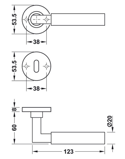 Kích thước của Tay nắm cửa phòng Hafele 903.92.696