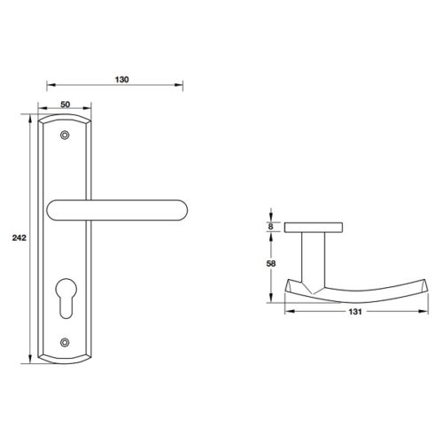 Kích thước của tay nắm gạt C/C 72mm Hafele 903.98.467