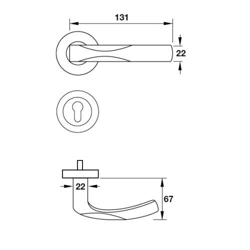 Tay nắm gạt có nắp che Hafele 903.99.572 7 Kích thước của Tay nắm gạt có nắp che Hafele 903.99.572