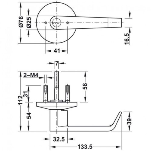 Kích thước của Tay nắm gạt có nắp che Hafele 911.54.037