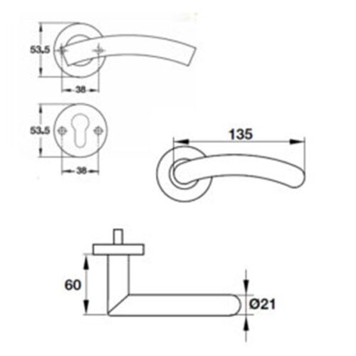 Kích thước của Tay nắm gạt cửa phòng Hafele 903.92.408