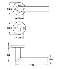 Kích thước của Tay nắm gạt cửa phòng Hafele 903.92.558
