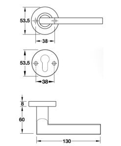 Kích thước của Tay nắm gạt cửa phòng Hafele 903.92.646