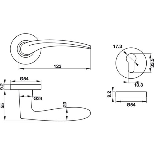 Tay nắm gạt cửa phòng Hafele 903.98.147 5 Kích thước của Tay nắm gạt cửa phòng Hafele 903.98.147