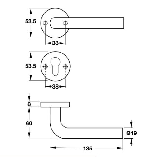 Tay nắm gạt cửa vệ sinh Hafele 903.93.596 5 Kích thước của Tay nắm gạt cửa vệ sinh Hafele 903.93.596
