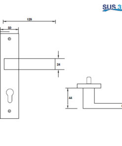 Kích thước của Tay nắm gạt đế dài C/C 72mm Hafele 903.78.591