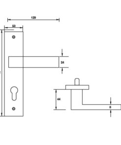 Kích thước của tay nắm gạt đế dài C/C 72mm Hafele 903.98.463