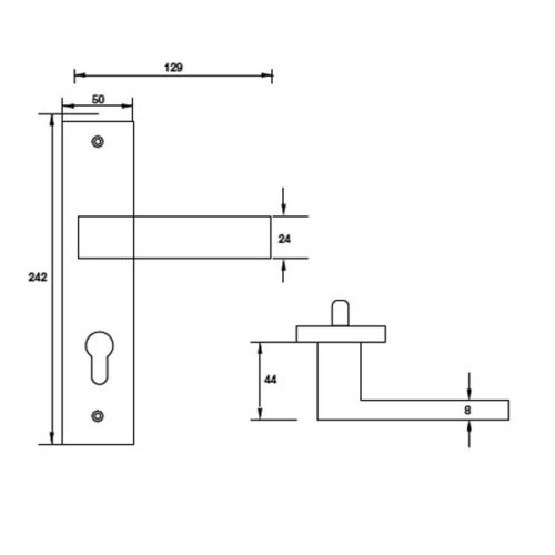 Kích thước của tay nắm gạt đế dài C/C 72mm Hafele 903.98.463