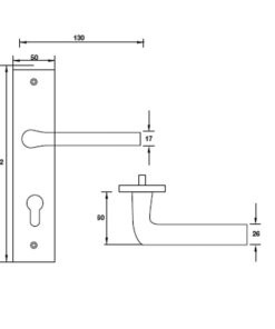 Kích thước của tay nắm gạt đế dài C/C 72mm Hafele 903.98.464