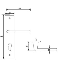 Kích thước của tay nắm gạt đế dài C/C 72mm Hafele 903.98.465