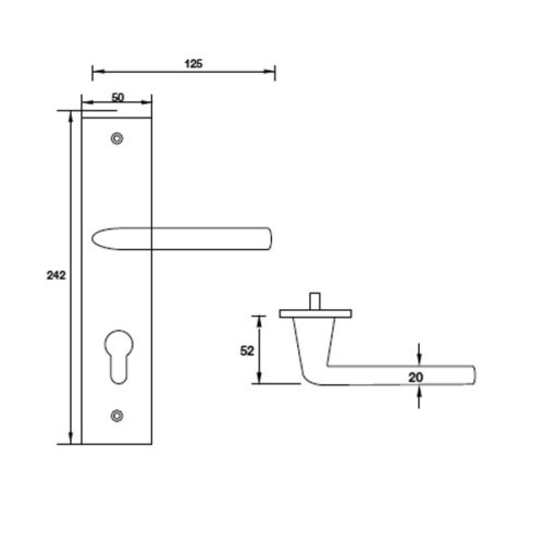 Kích thước của tay nắm gạt đế dài C/C 72mm Hafele 903.98.465