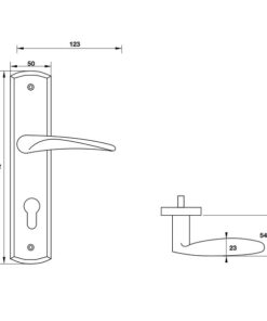 Kích thước của Tay nắm gạt đế dài C/C 72mm Hafele 903.98.473