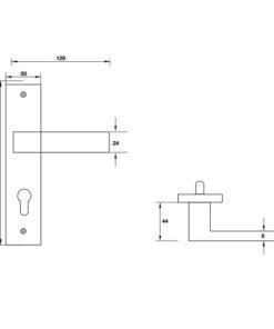 Kích thước của Tay nắm gạt đế dài C/C 72mm Hafele 903.99.302