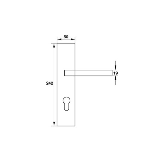 Kích thước của Tay nắm gạt đế dài C/C 72mm Hafele 903.99.303