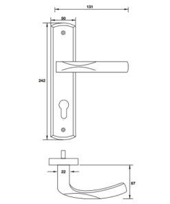Kích thước của tay nắm gạt đế dài mở phải C/C 72mm Hafele 903.98.462