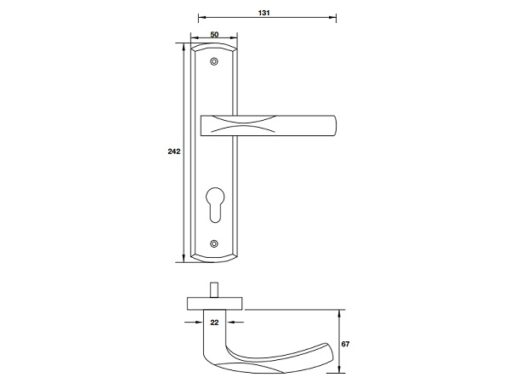 Kích thước của tay nắm gạt đế dài mở phải C/C 72mm Hafele 903.98.462