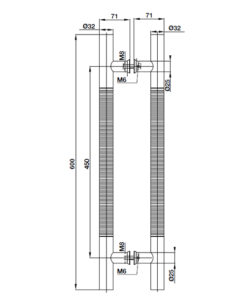 Kích thước của Tay nắm kéo chữ H 600mm Hafele 499.68.037