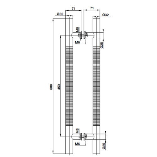 Kích thước của Tay nắm kéo chữ H 600mm Hafele 499.68.037