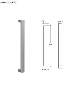 Kích thước của Tay nắm kéo dạng vuông 465mm Hafele 903.00.102