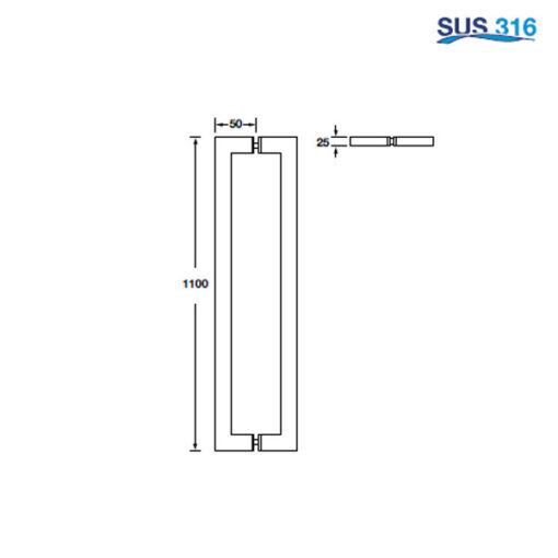 Kích thước của Tay nắm kéo dạng vuông Hafele 903.02.030