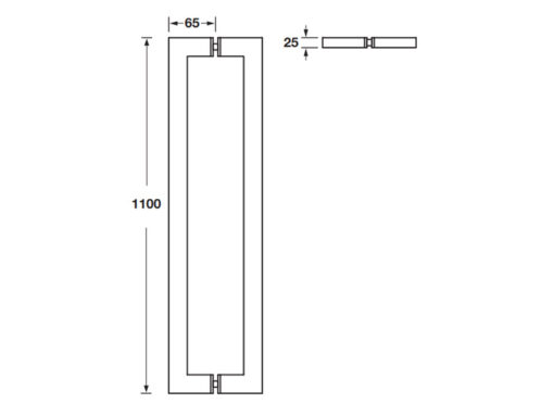 Kích thước của Tay nắm kéo vuông C/C 1075mm Hafele 499.68.039