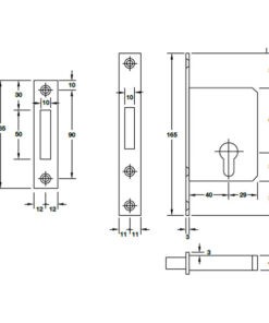 Kích thước của Thân khóa cho cửa trượt Hafele 911.26.413