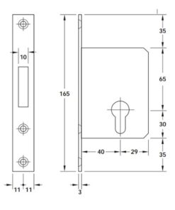 Kích thước của Thân khóa cho cửa trượt Hafele 911.27.261