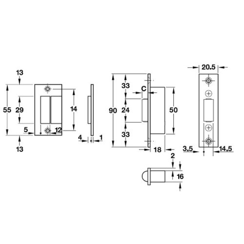 Thân khóa chốt bật con lăn Hafele 911.24.042 6 Kích thước của Thân khóa chốt bật con lăn Hafele 911.24.042