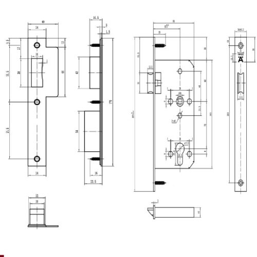 Kích thước của Thân khóa lưỡi gà C/C 72mm Hafele 911.25.101