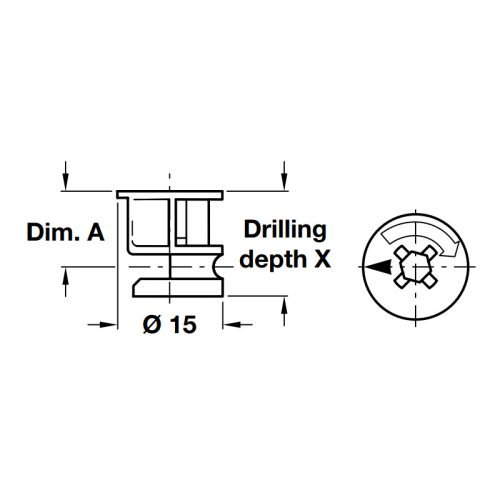 Vỏ nối Minifix 15 không vành Hafele 262.26.532 5 Kích thước của Vỏ nối Minifix 15 không vành Hafele 262.26.532