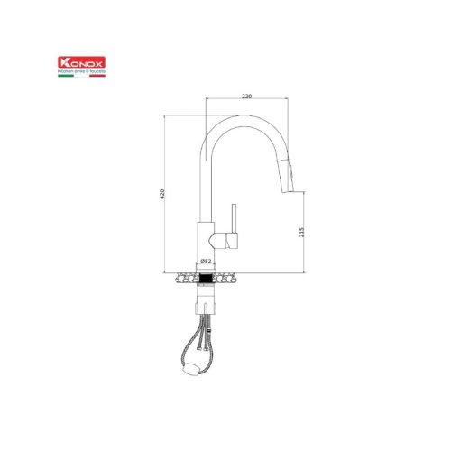 kích thước của vòi rửa bát dây rút Konox Reno