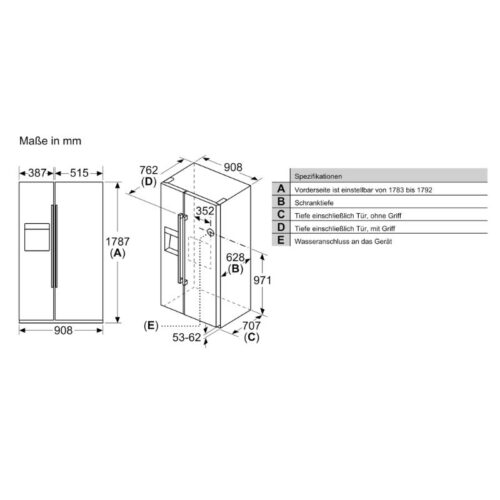 Kích thước Tủ lạnh Side By Side Bosch KAD93ABEP