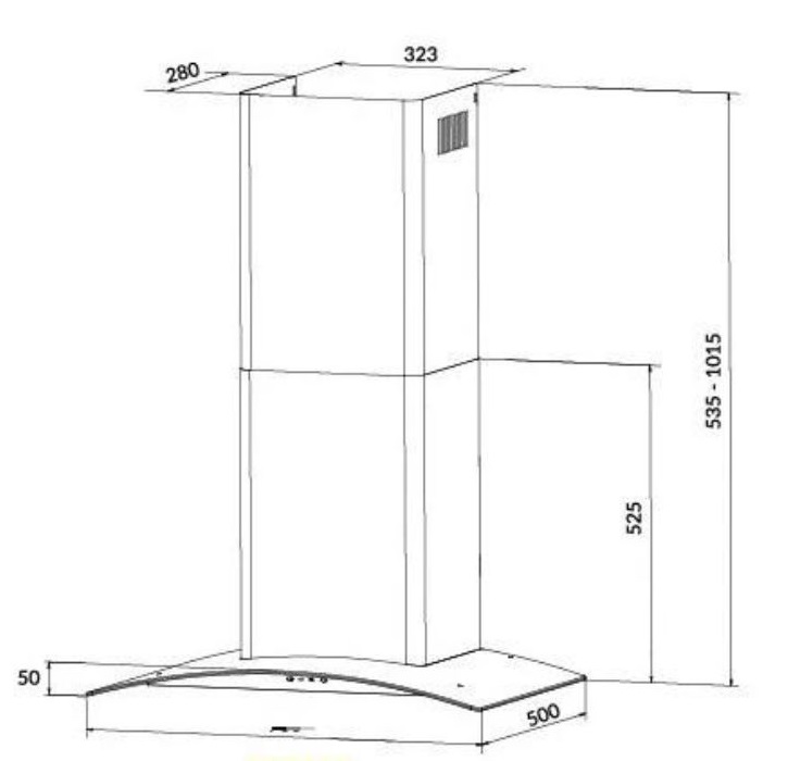 kích thước máy hút mùi áp tường tuần hoàn Eurosun EH-90K32