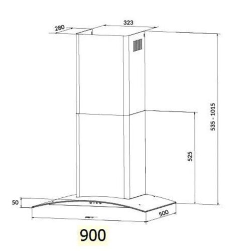 kích thước máy hút mùi áp tường tuần hoàn Eurosun EH-90K32