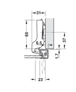 Kích thước bản lề Metalla SM 110º trùm nửa Hafele 315.26.711