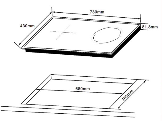 Kích thước bếp từ kết hợp hồng ngoại 2 vùng nấu Hafele HC-H7321B 536.61.856