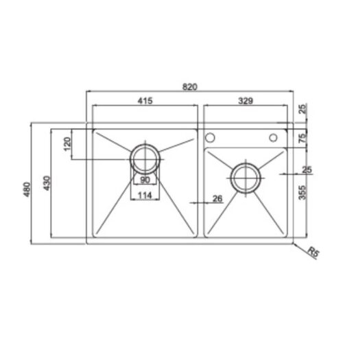 Kích thước chậu rửa bát inox 2 hố Paul Schmitt PA 8248-TLD