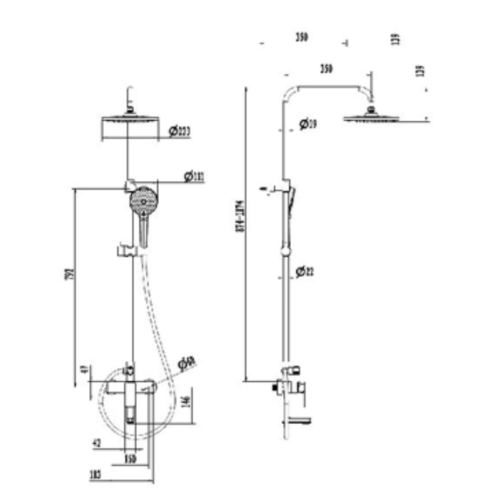 Kích thước sen cây tắm nóng lạnh Paul Schmitt PA504R