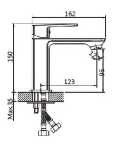 Kích thước vòi chậu lavabo nóng lạnh Paul Schmitt PA019F