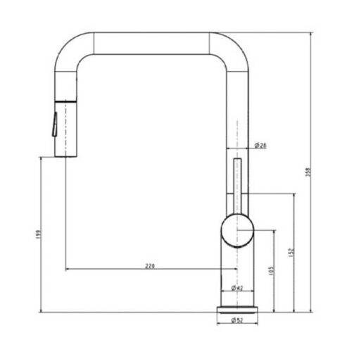 Kích thước vòi rửa bát nóng lạnh Paul Schmitt PA314K có dây rút