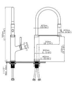 Kích thước vòi rửa bát nóng lạnh Paul Schmitt PA316K có dây rút