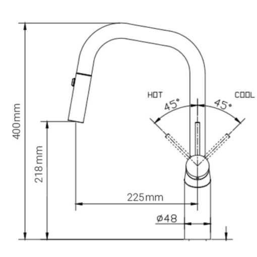 Kích thước vòi rửa bát nóng lạnh Paul Schmitt PA321KB có dây rút