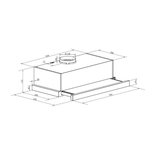 Kích thước máy hút mùi âm tủ Canzy CZ C517B